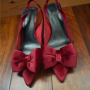 Red Velvet Bow Slingback Heels